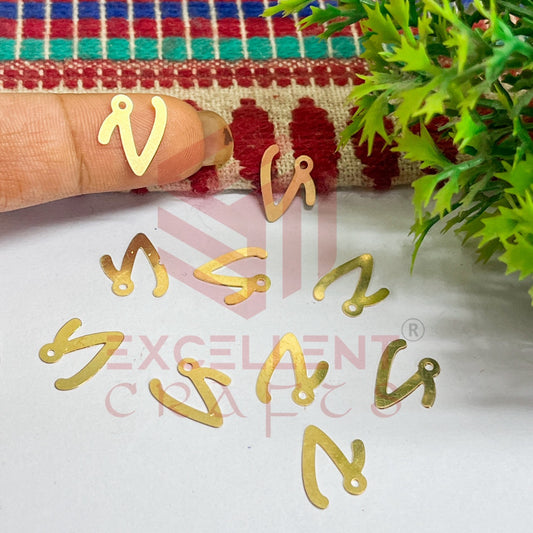 12mm Raw Brass Alphabet Charms - Letter V