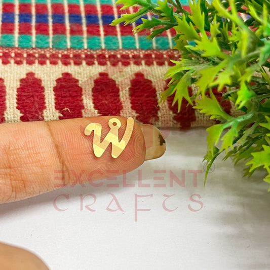 12mm Raw Brass Alphabet Charms - Letter W