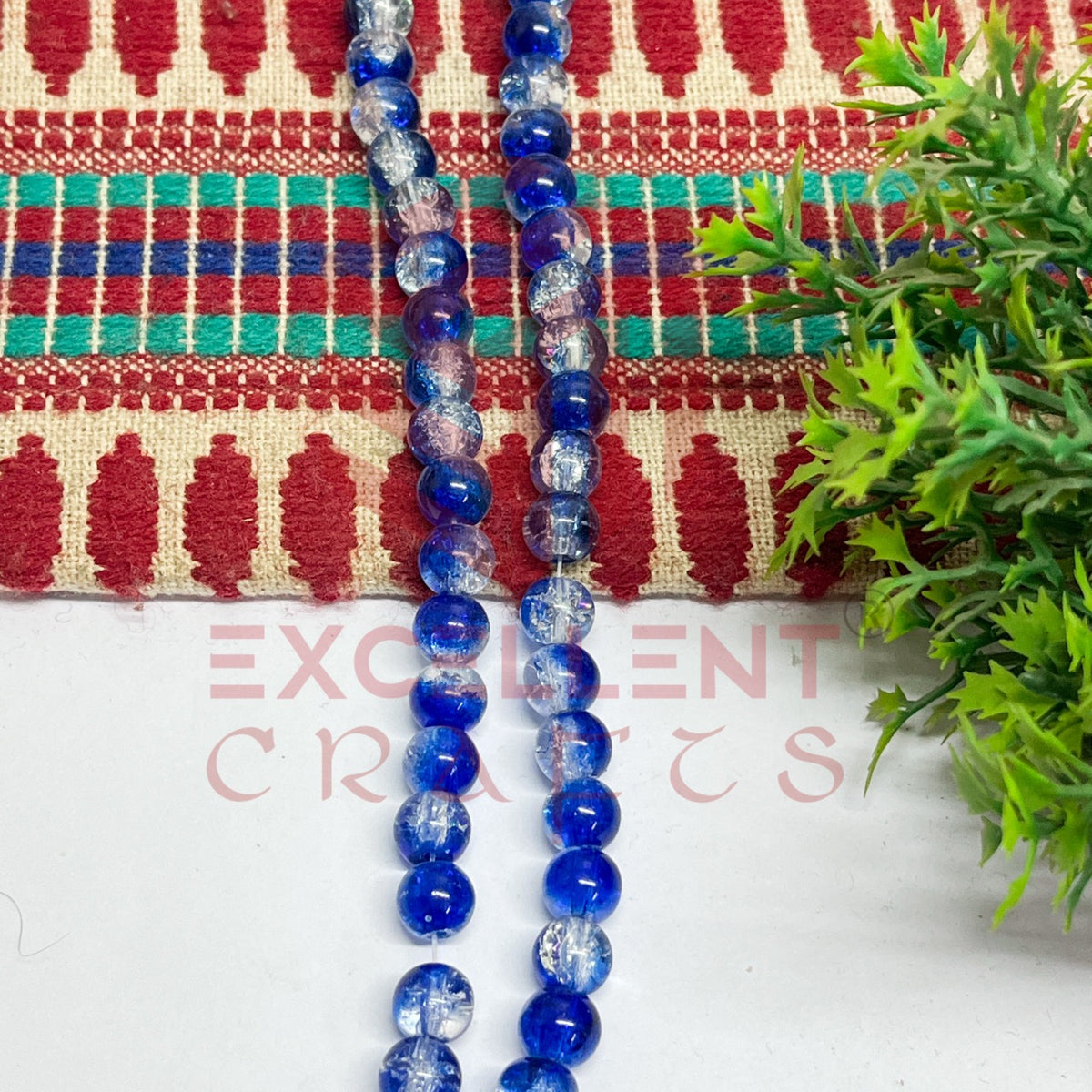 8mm Double Color Crackle Beads Royal Blue and White