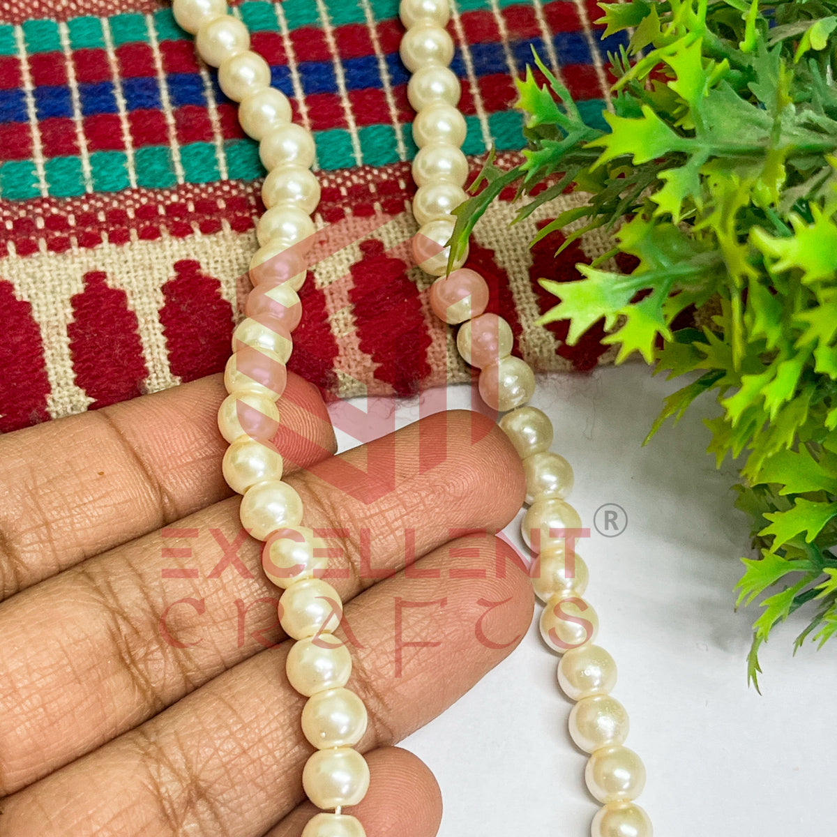 6mm Round Glass Pearl Bead-1 Line
