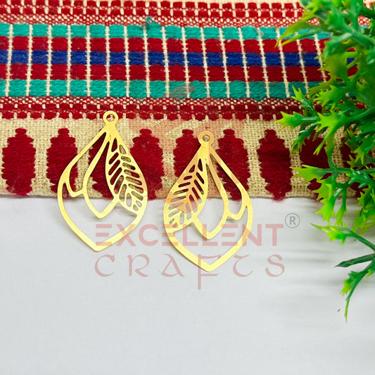 22x37mm Leaf Design Raw Brass Charm - 1Pc