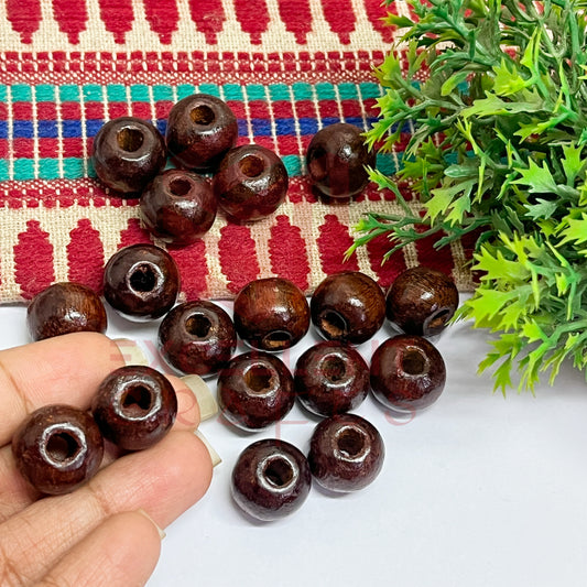 14mm Round Brown Wooden Beads (50Pcs Pack)