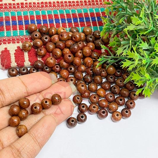 8mm Round Brown Wooden Beads (100Pcs Pack)