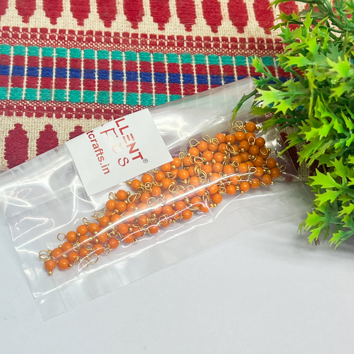 3mm Round Orange Color Pearl Loreal Charms for making Jewellery - (Pack of 10g - 200-250Pcs)