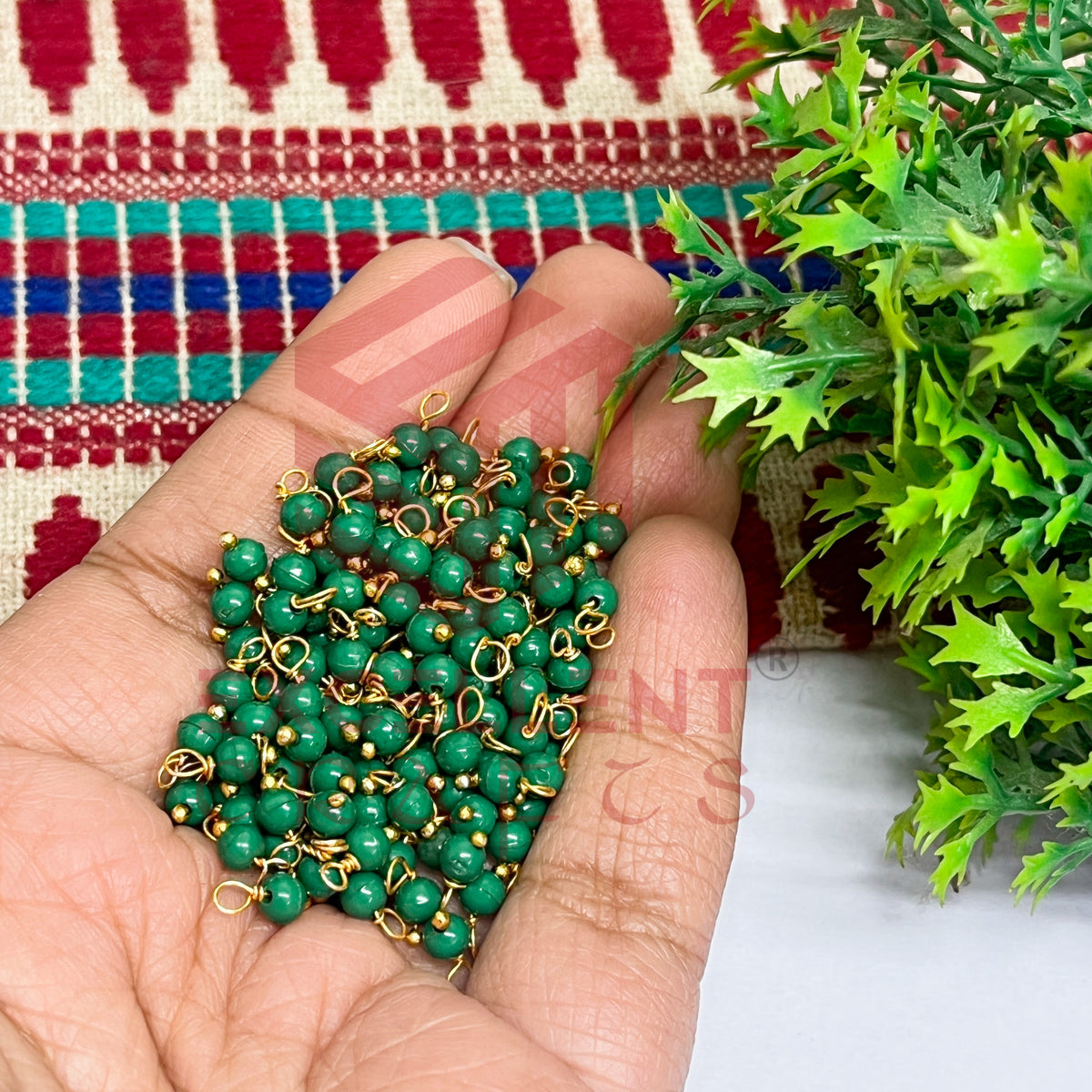 3mm Round Forest Green Color Pearl Loreal Charms for making Jewellery - (Pack of 10g - 200-250Pcs)