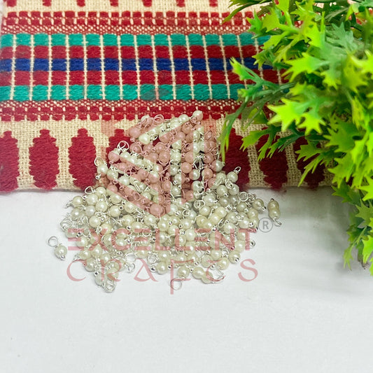 3mm Round White Color Pearl Loreal Charms with Silver Wire for making Jewellery - (Pack of 10g - 200-250Pcs)