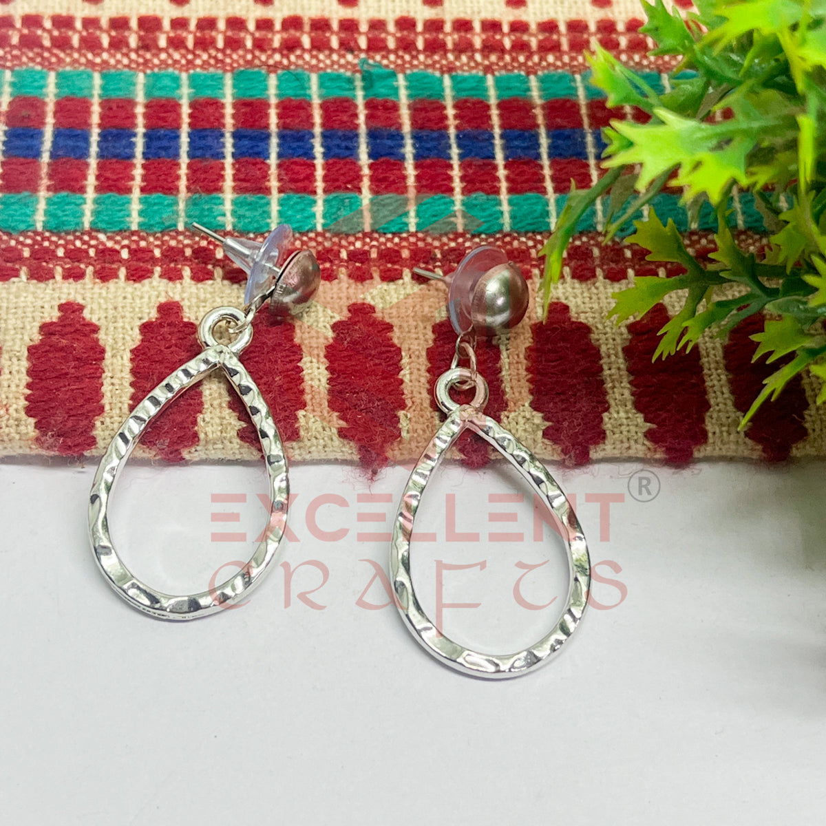 Ball Stud TearDrop Shape Texture Earring Bezels - (1Pair)