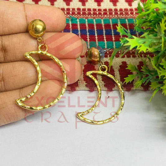 Ball Stud Halfmoon Shape Texture Earring Bezels - (1Pair)
