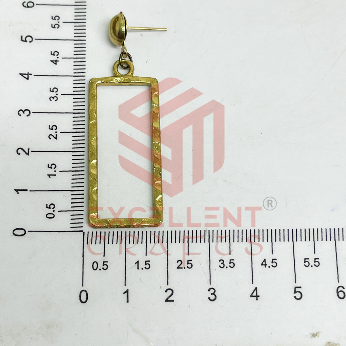Ball Stud Long Rectangle Shape Texture Earring Bezels - (1Pair)