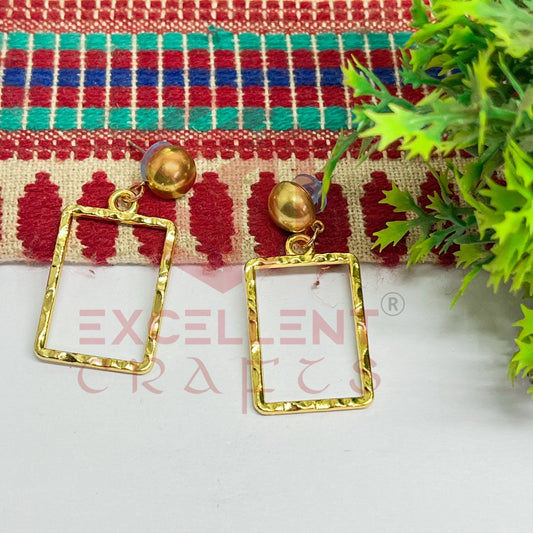 Ball Stud Rectangle Shape Texture Earring Bezels - (1Pair)