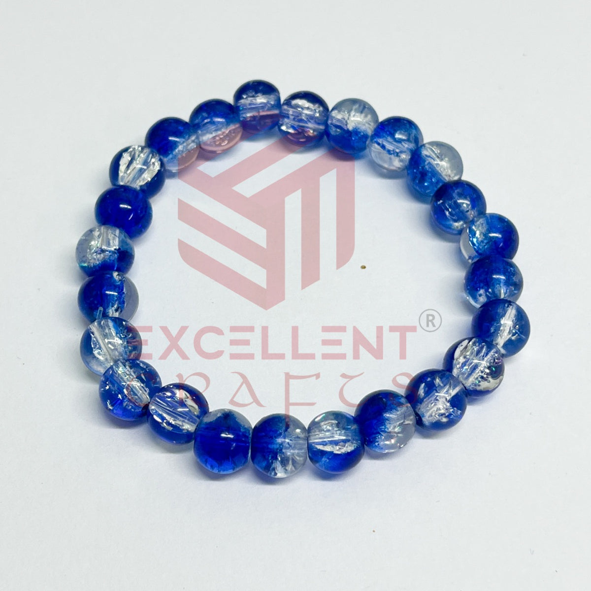 8mm Crackle Bead Bracelet Roya Blue White combo