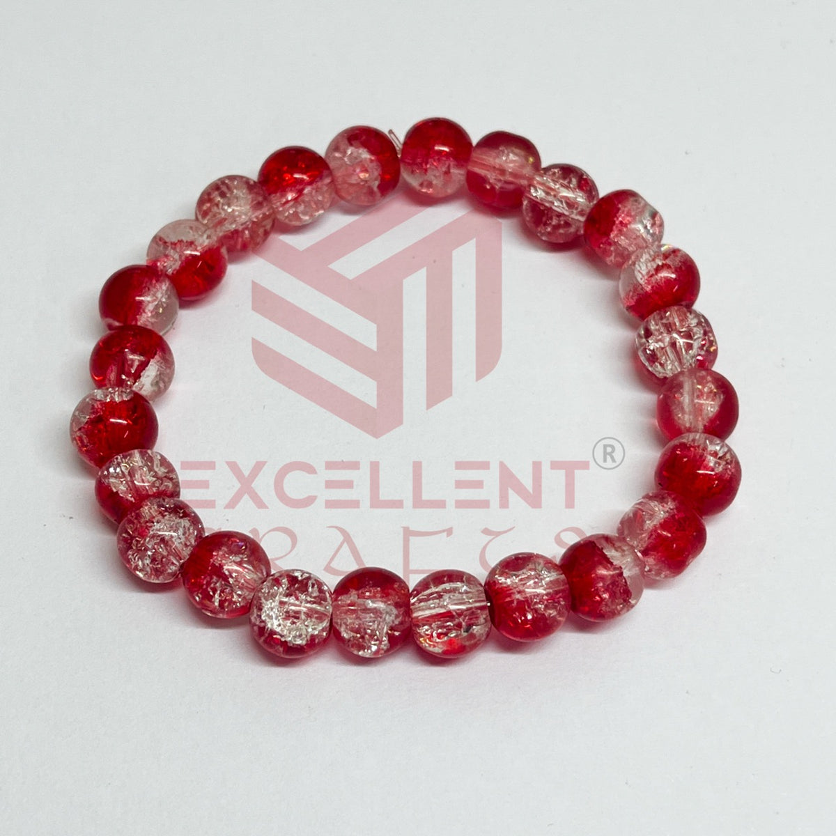 8mm Crackle Bead Bracelet Red and White color