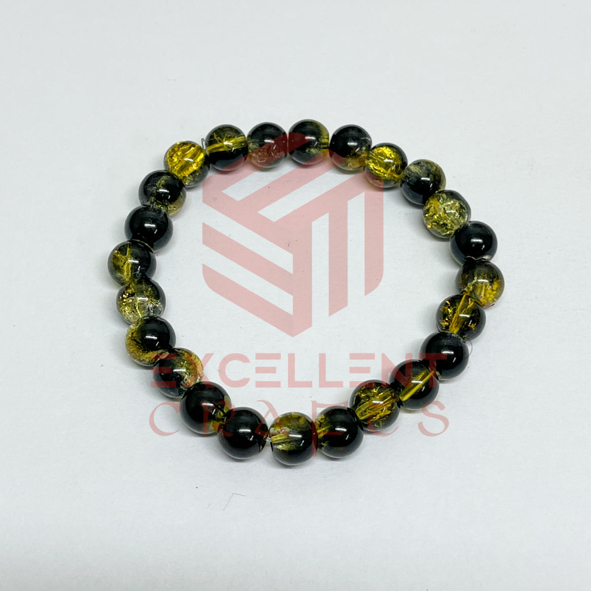 8mm Crackle Bead Bracelet Black and Yellow