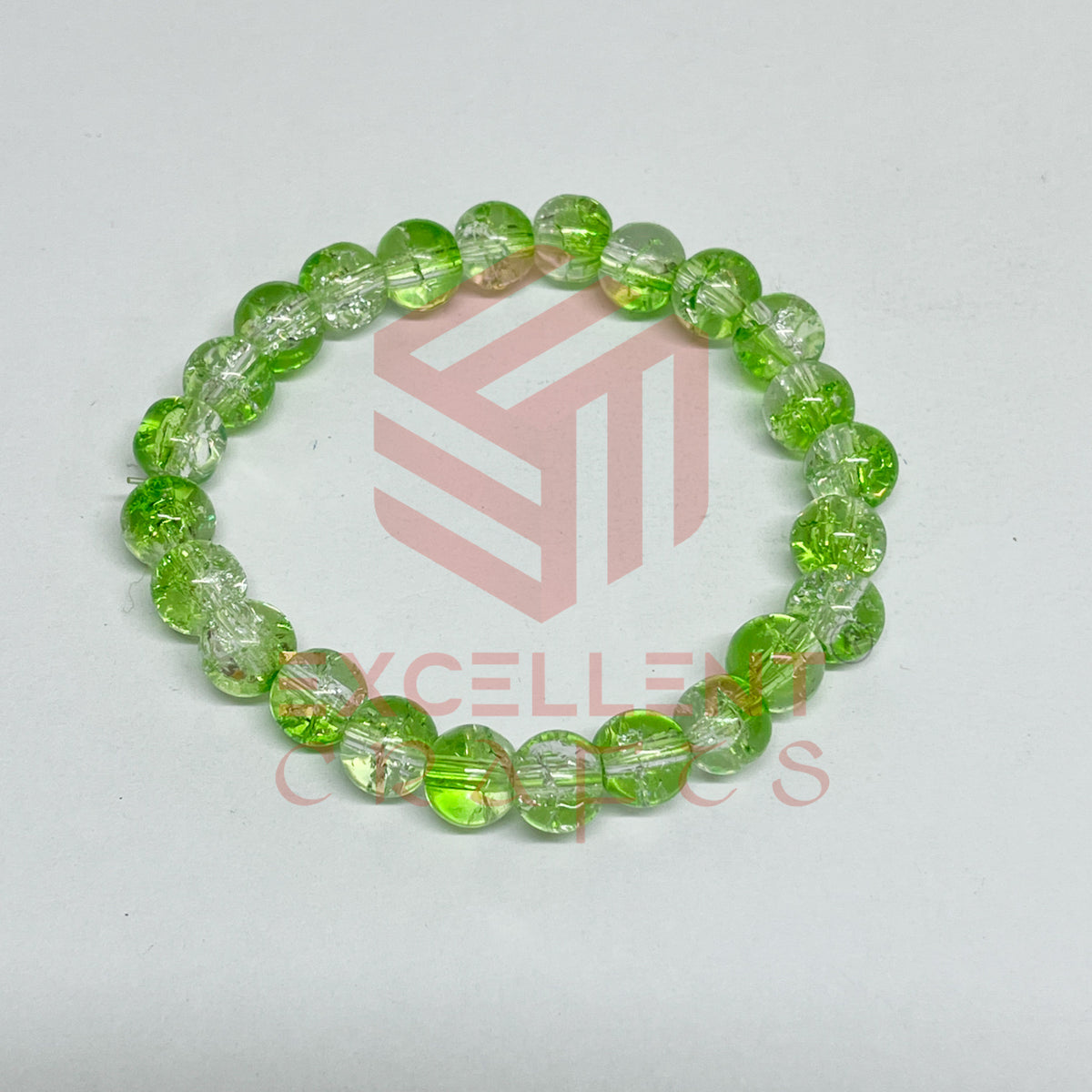 8mm Crackle Bead Bracelet Light Green