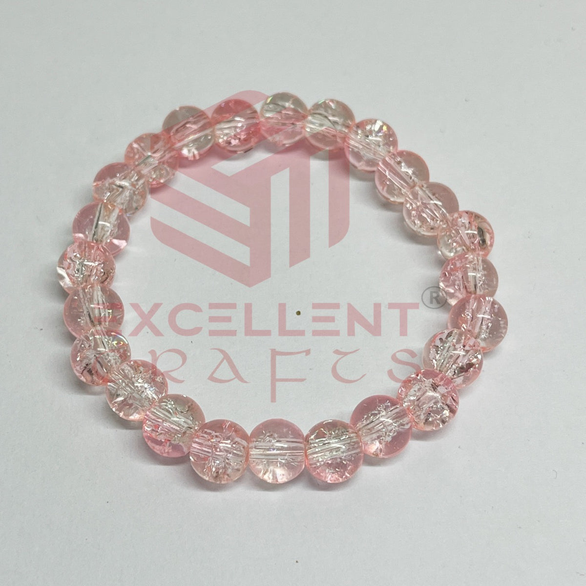8mm Crackle Bead Bracelet Pink White