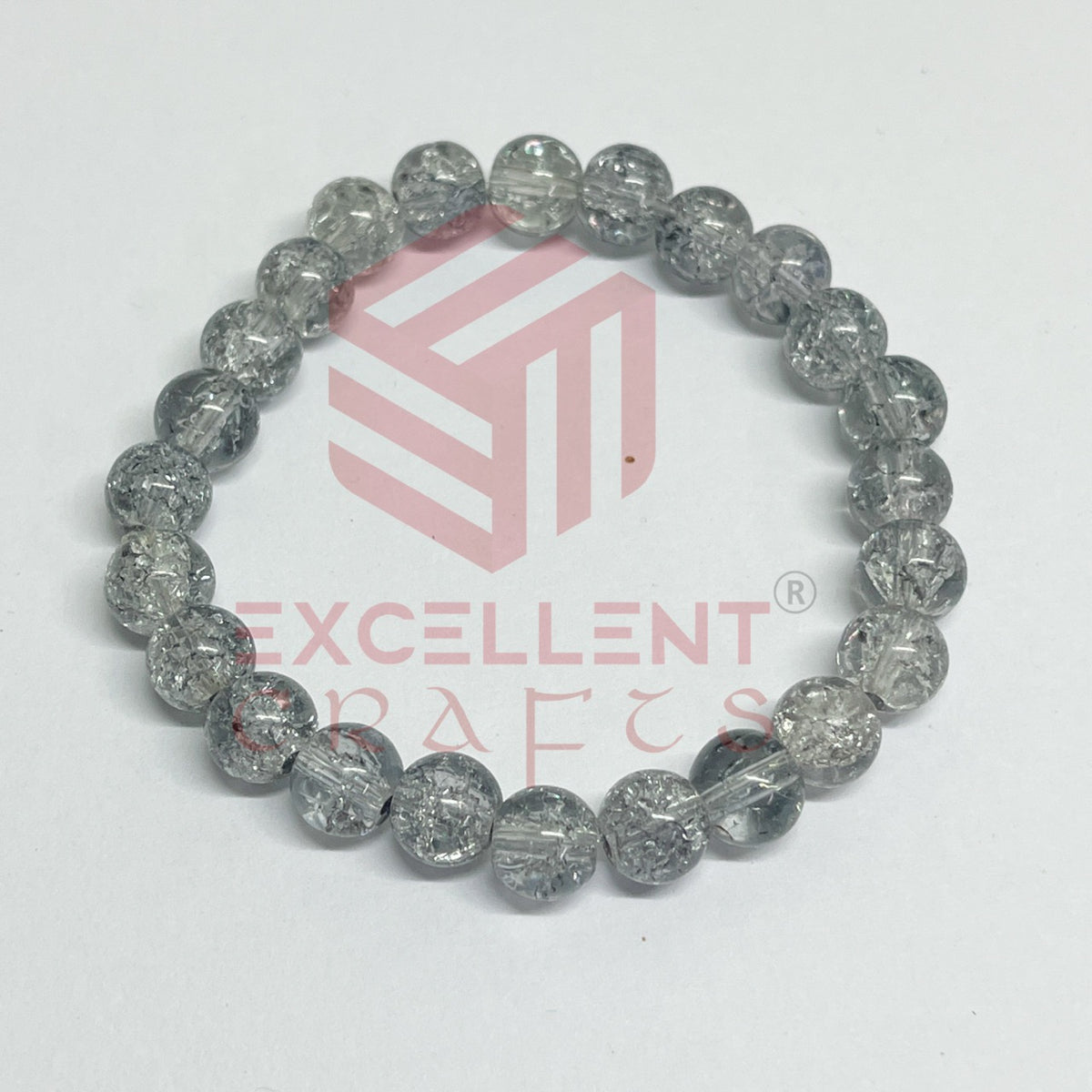 8mm Crackle Bead Bracelet Grey