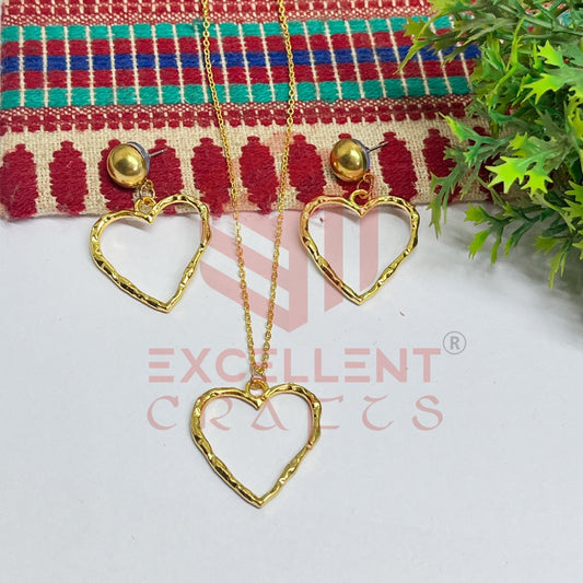 Heart Pendant Necklace with Earrings Bezel Set