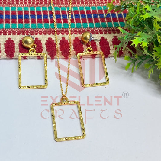 Rectangle Pendant Necklace with Earrings Bezel Set