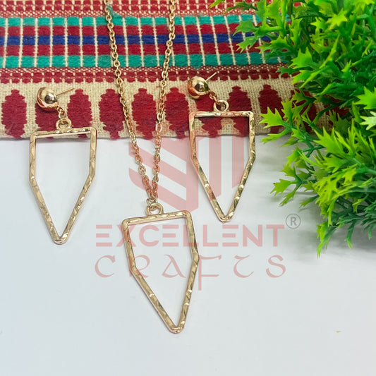 Pentagon Pendant Necklace with Earrings Bezel Set