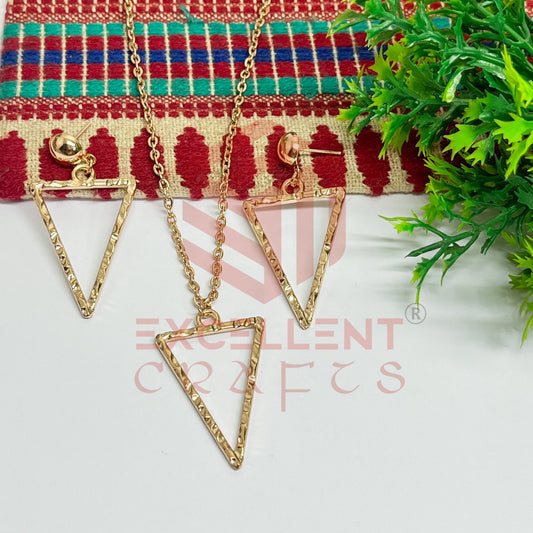 Triangle Pendant Necklace with Earrings Bezel Set