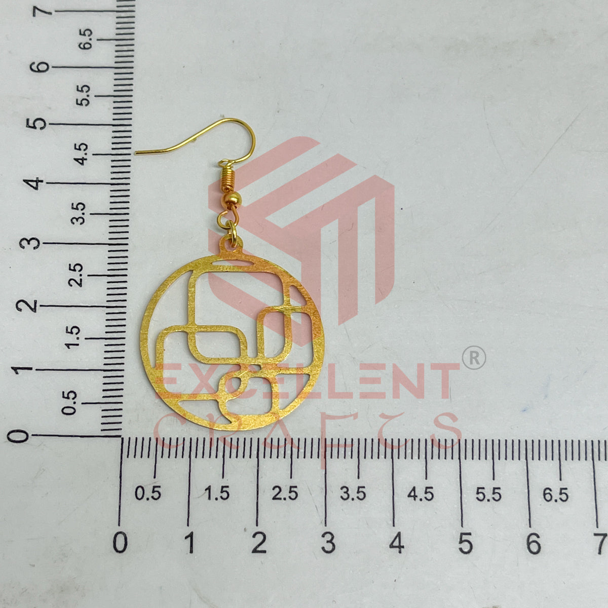 Round with Geometry Pattern Brass Charm Earrings