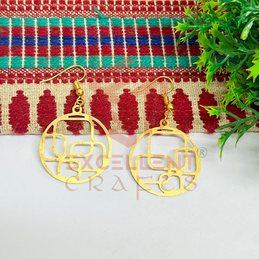 Round with Geometry Pattern Brass Charm Earrings