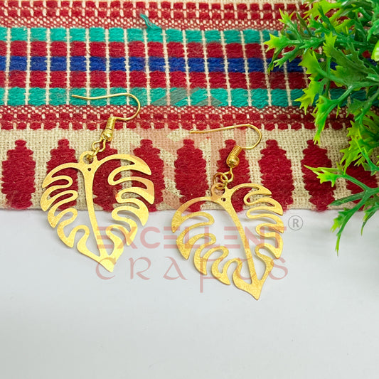 Leaf Pattern Brass Charm Earrings