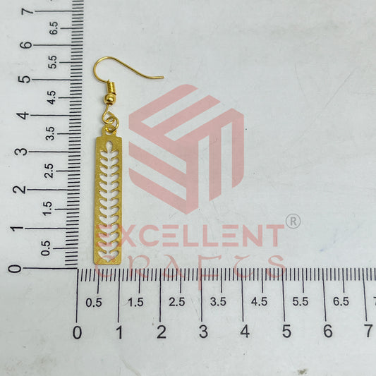 Rectangle with Leaf Pattern Brass Charm Earrings