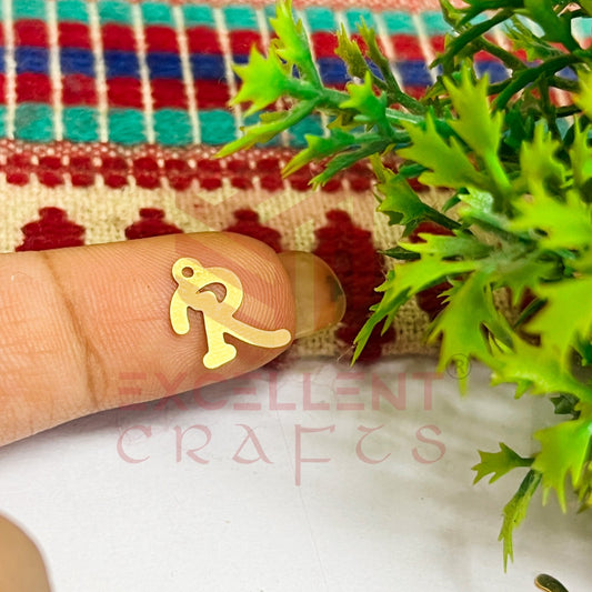 12mm Raw Brass Alphabet Charms - Letter R
