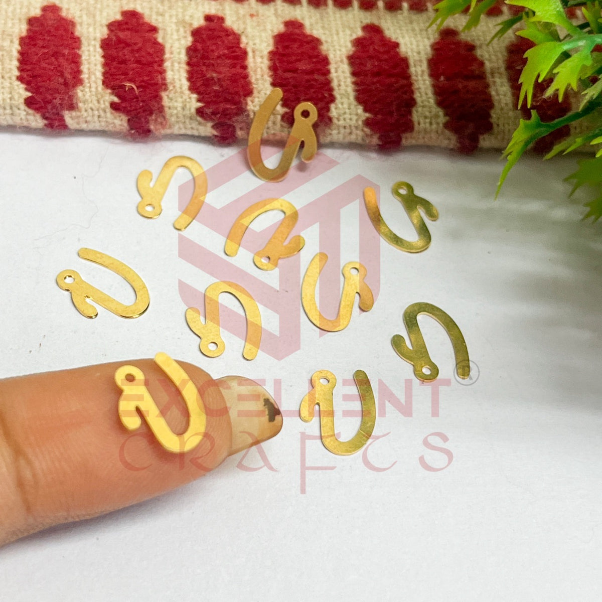 12mm Raw Brass Alphabet Charms - Letter U