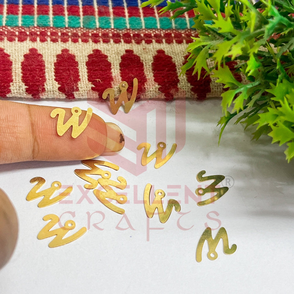 12mm Raw Brass Alphabet Charms - Letter W