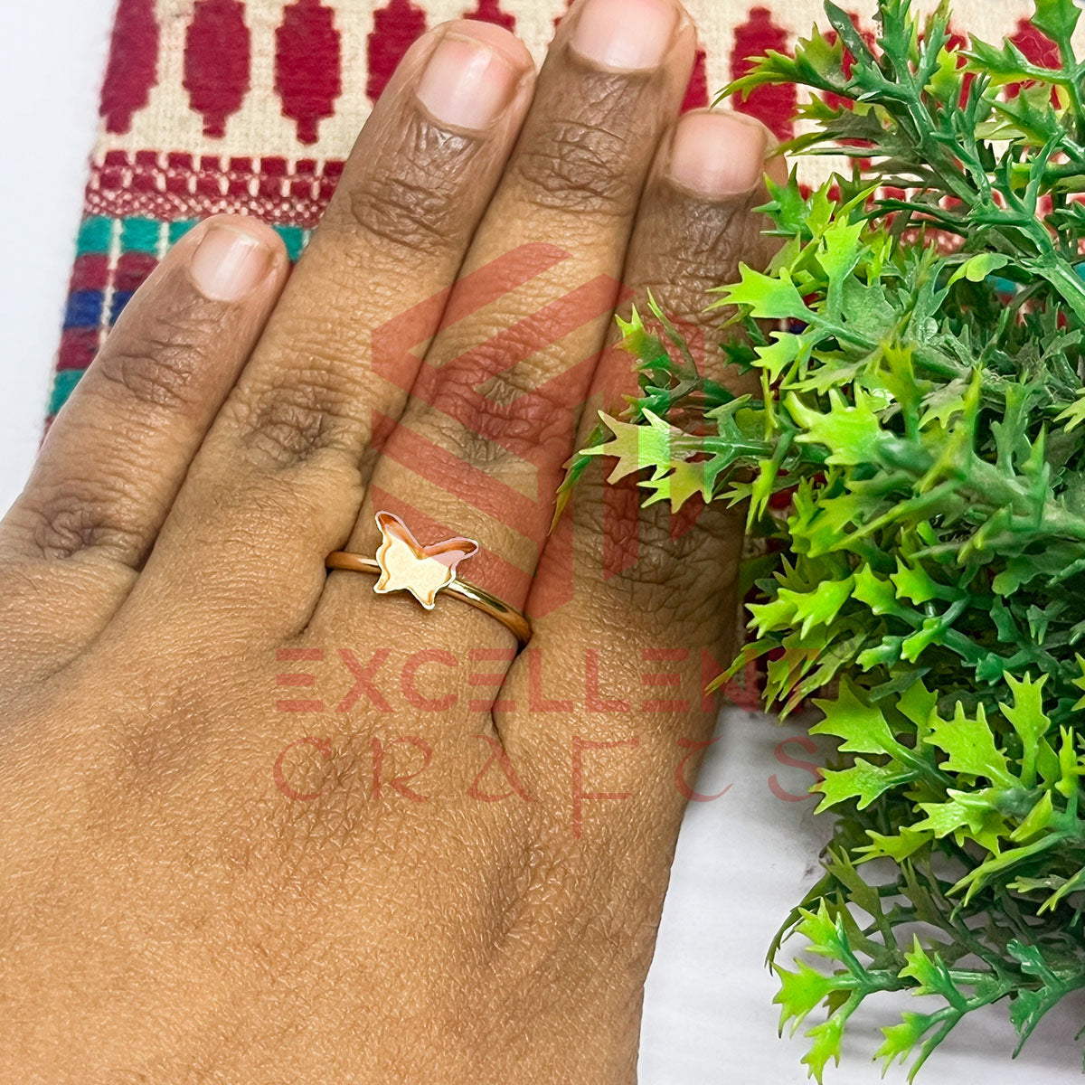 6mm Butterfly Cabochon Adjustable Brass Finger Ring