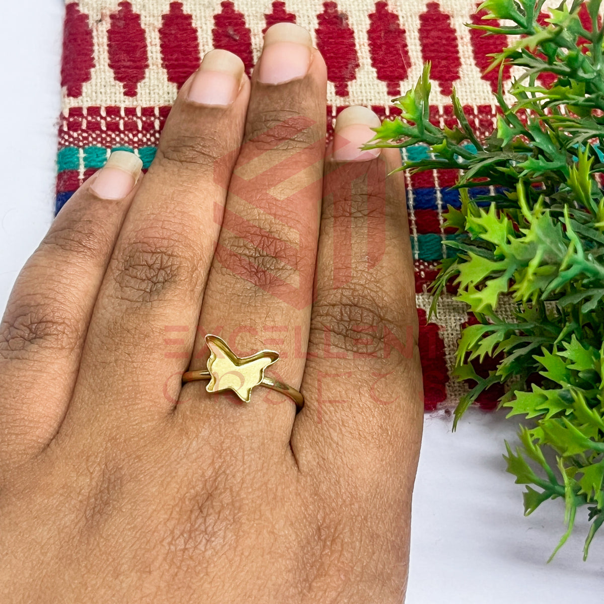 8mm Butterfly Cabochon Adjustable Brass Finger Ring