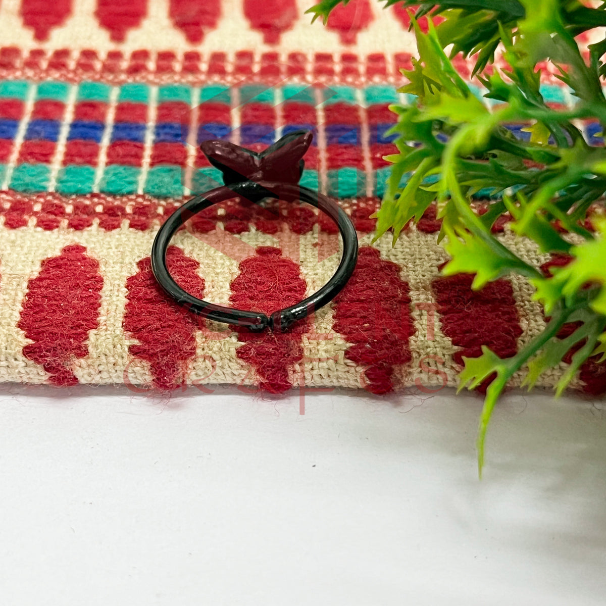 8mm Butterfly Cabochon Adjustable Brass Finger Ring