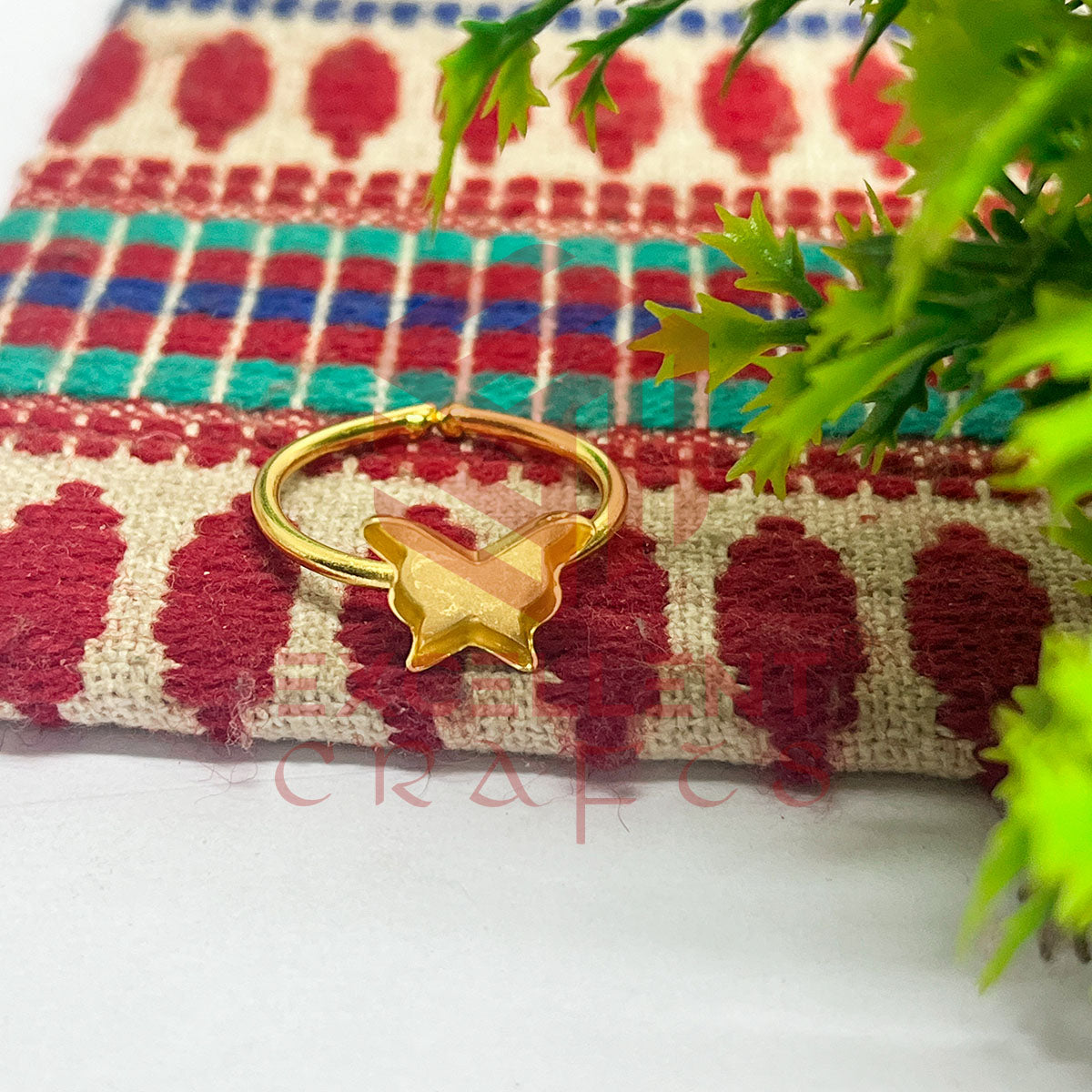 8mm Butterfly Cabochon Adjustable Brass Finger Ring