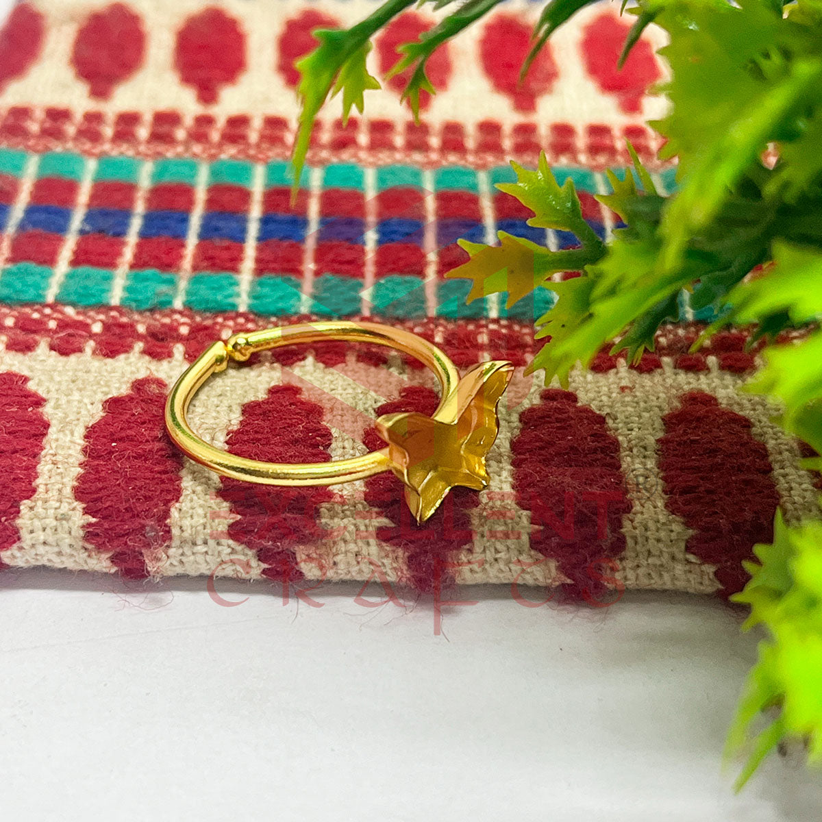 8mm Butterfly Cabochon Adjustable Brass Finger Ring