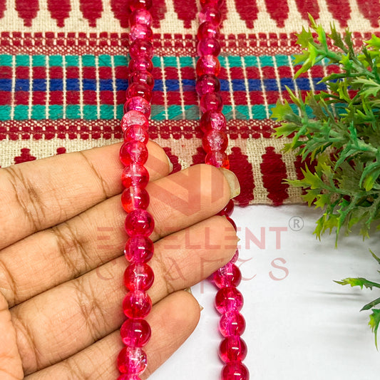 8mm Double Color Crackle Beads Magenta Pink and White
