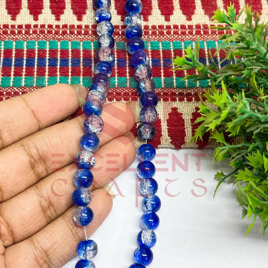 8mm Double Color Crackle Beads Royal Blue and White
