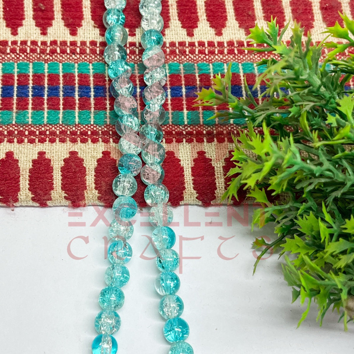 8mm Double Color Crackle Beads Sea Green and White