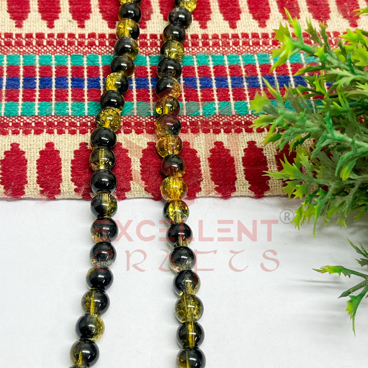 8mm Double Color Crackle Beads Black and Yellow