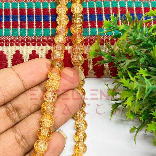 8mm Mustard Yellow Color Round Crackle Beads