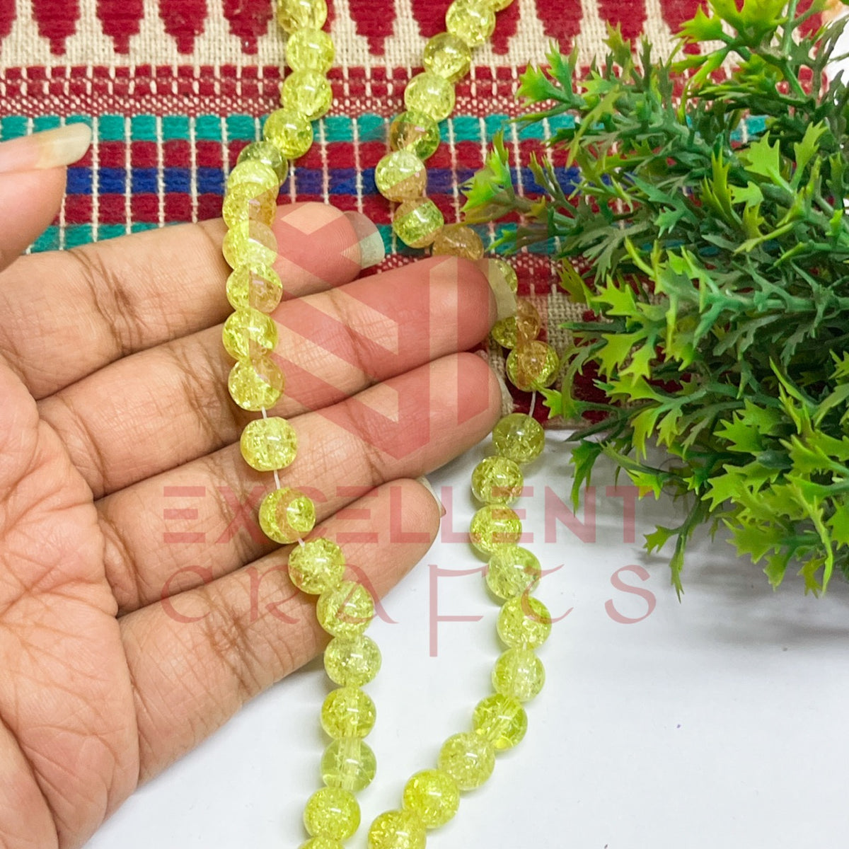 8mm Lemon Yellow Color Crackle Beads