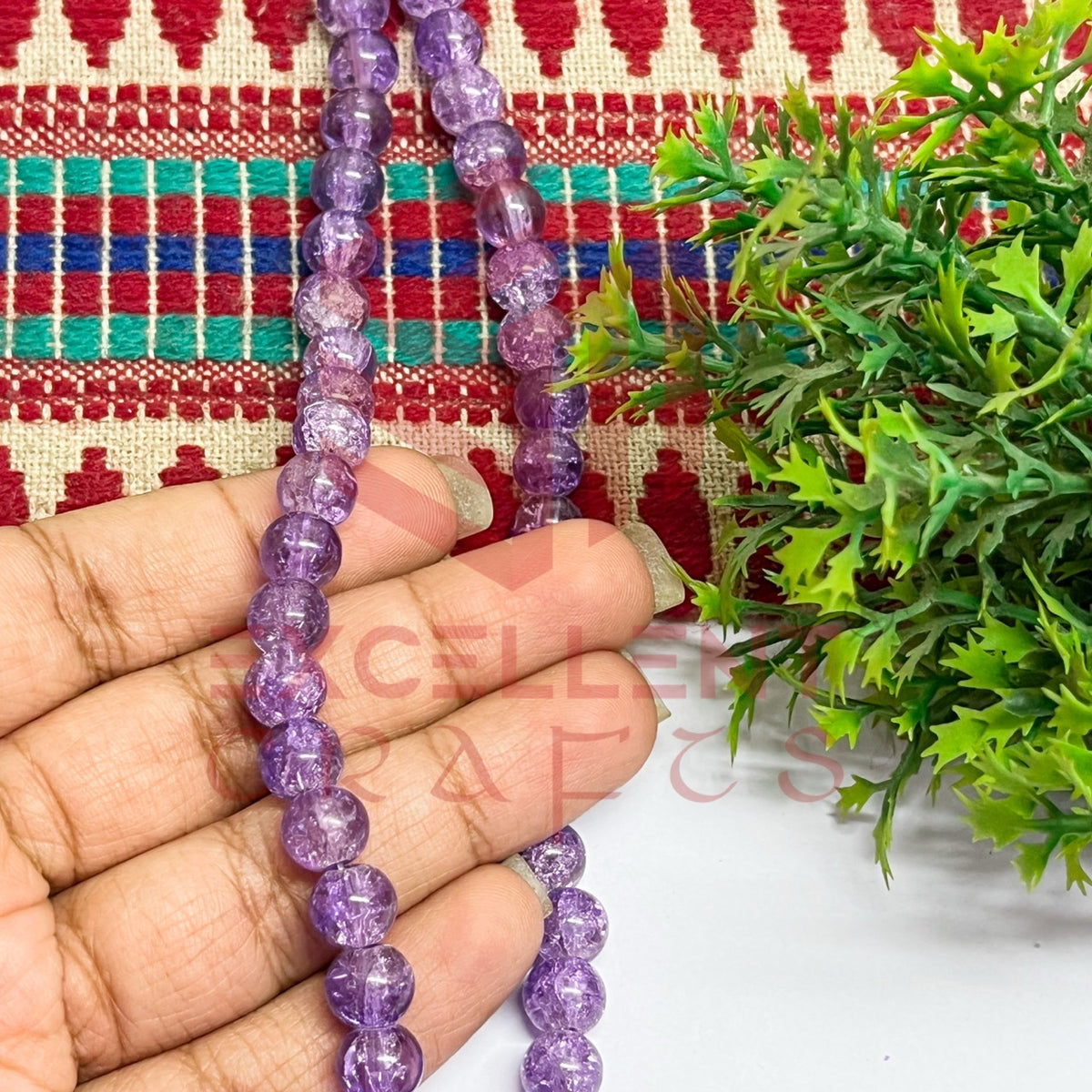 8mm Violet Color Round Crackle Beads