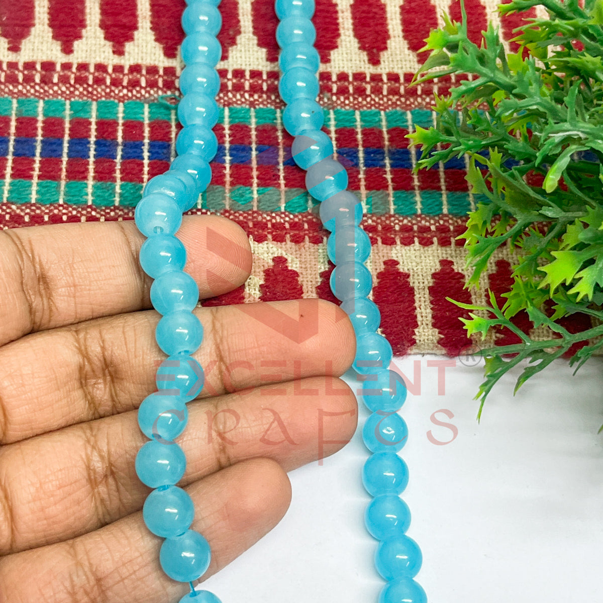 8mm Round Glass Beads- 1 Line