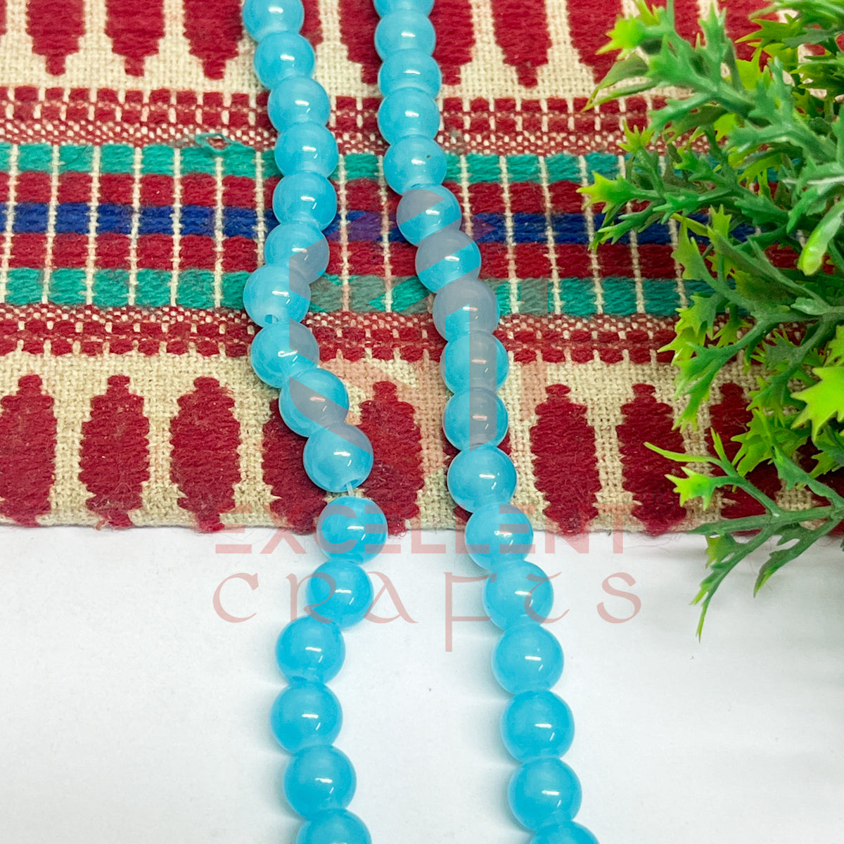8mm Round Glass Beads- 1 Line