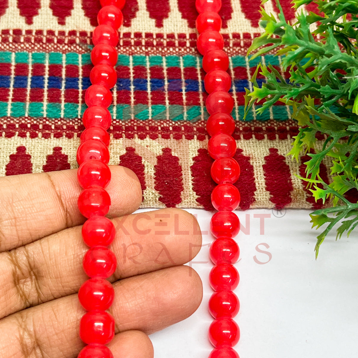 8mm Round Glass Beads- 1 Line