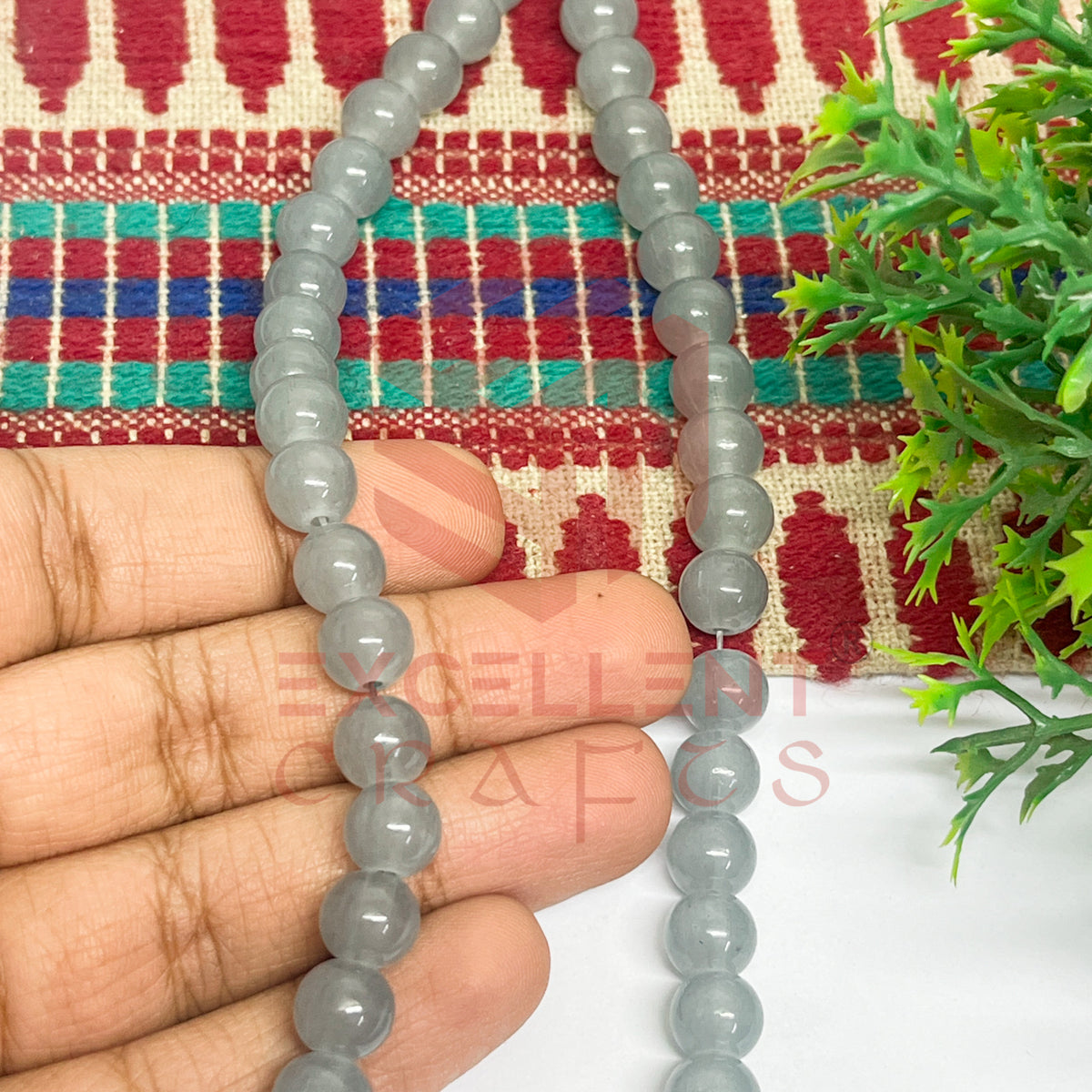 8mm Round Glass Beads- 1 Line
