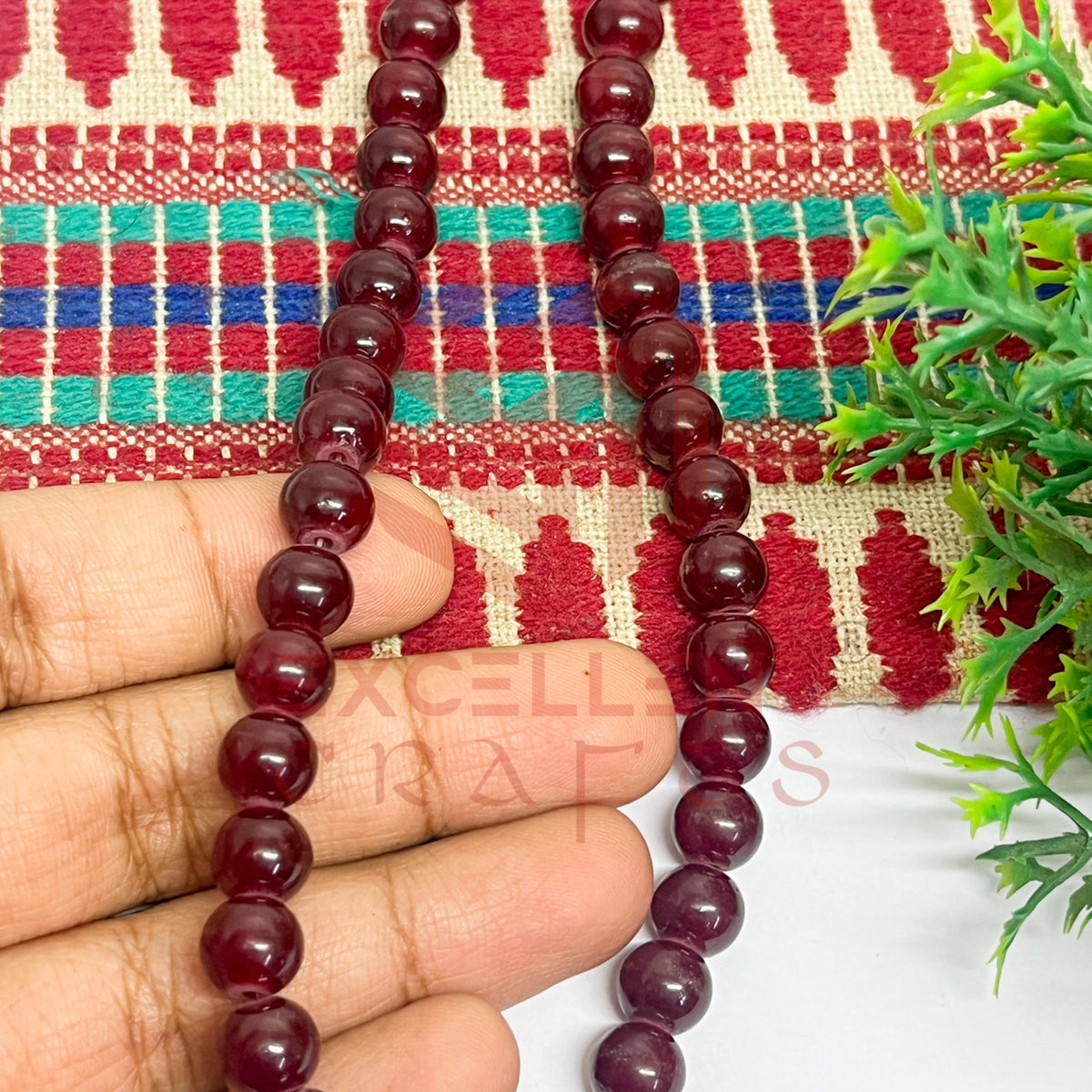 8mm Round Glass Beads- 1 Line