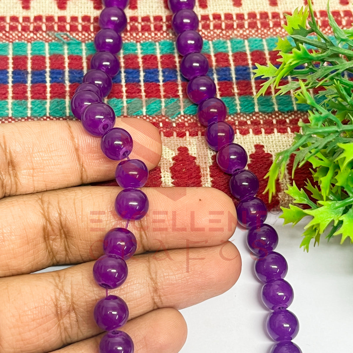 8mm Round Glass Beads- 1 Line