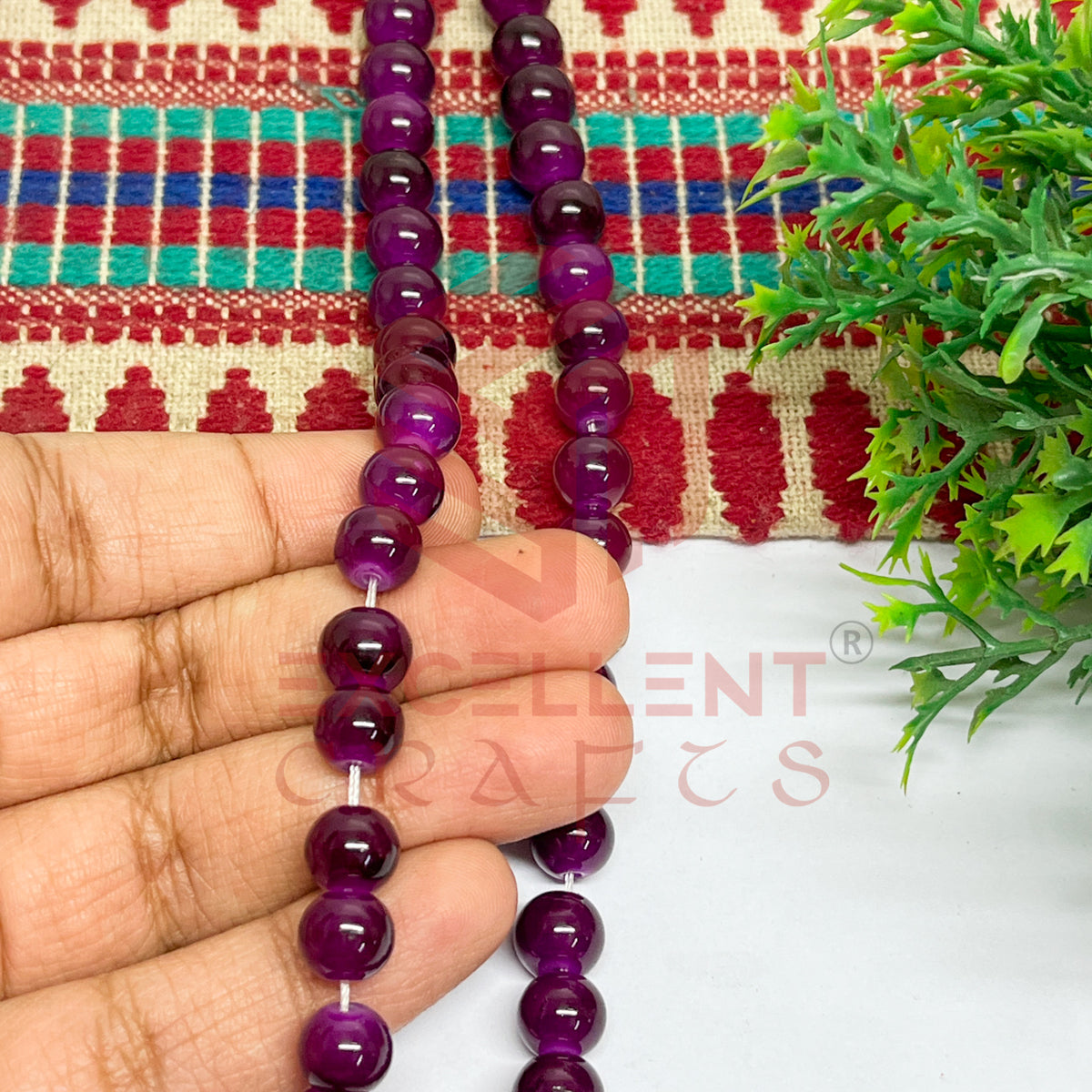 8mm Round Glass Beads- 1 Line
